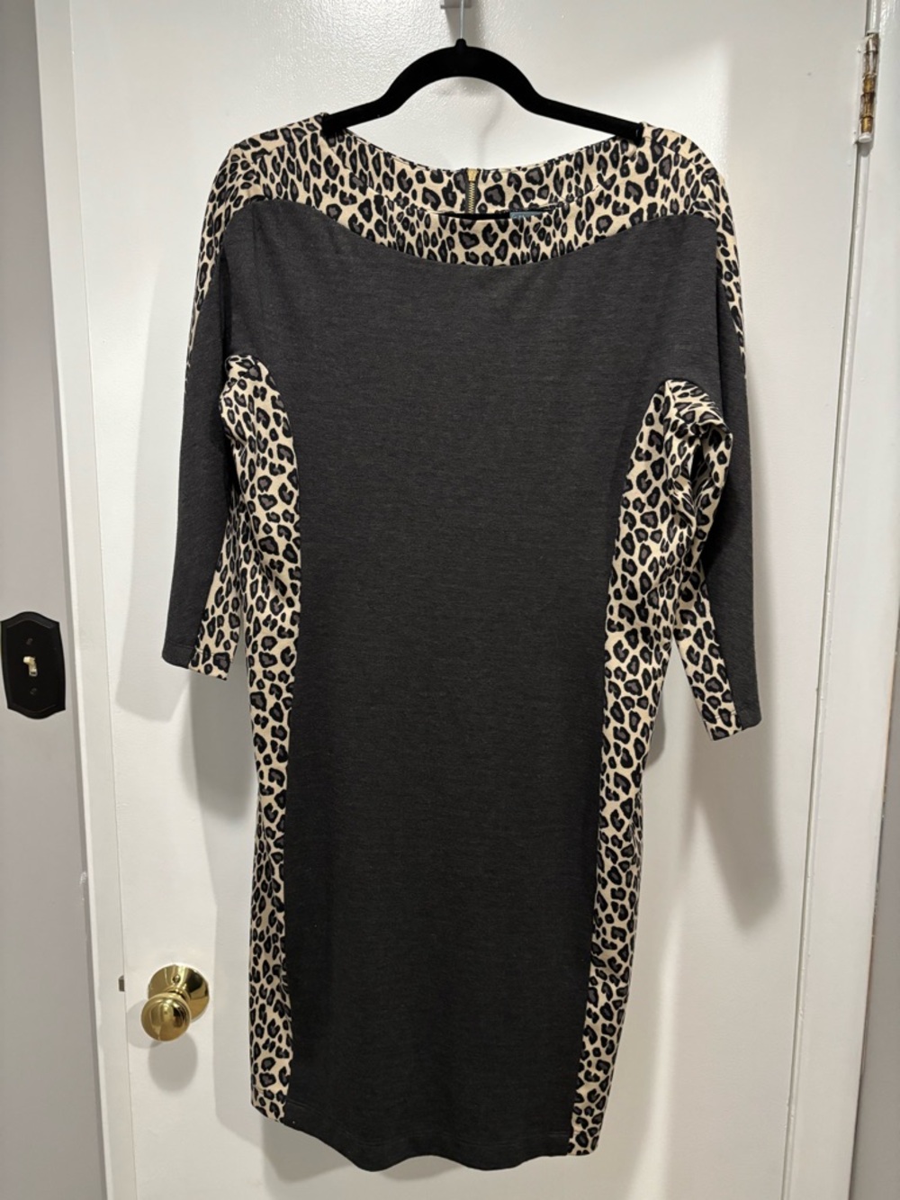 Gabby Skye Black Shift Dress with Leopard Trim Size 12